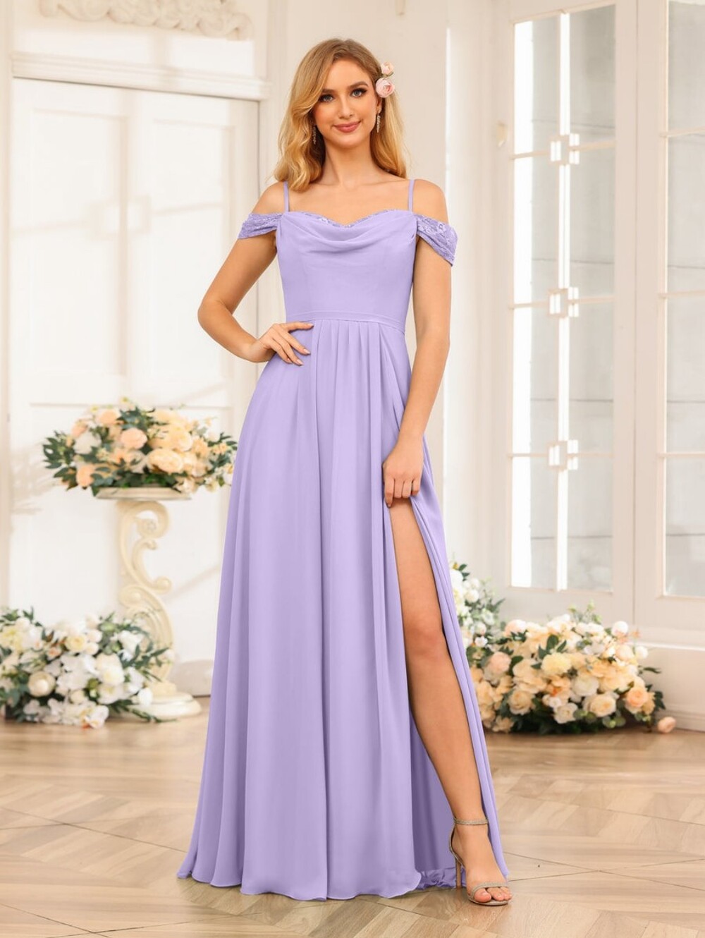 A-Line/Princess Spaghetti Straps Long Wedding Party Dresses w/ Split Side Sz 8